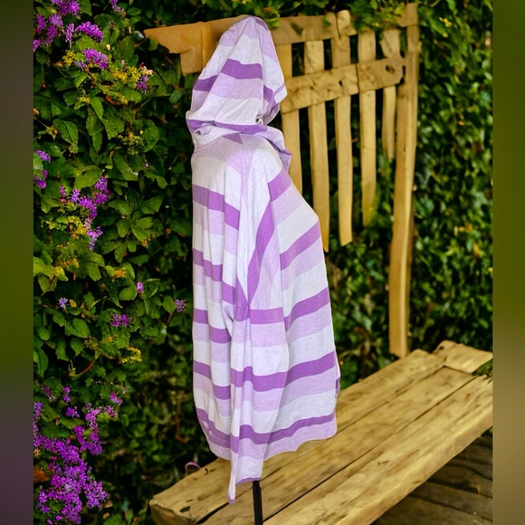 PUMA Women’s Purple Stripped Long Sleeve Hooded Shirt- Large - Picture 2 of 6